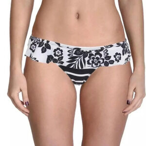 Black and white ruffled bikini bottom